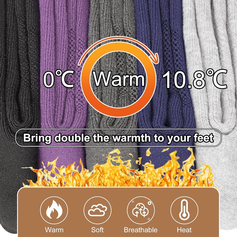 SEEKSOCK Store 5 Pairs Womens Merino Wool Hiking Socks Winter Warm Crew Moisture Wicking Thick Cushioned Striped Boot Socks - Image 3